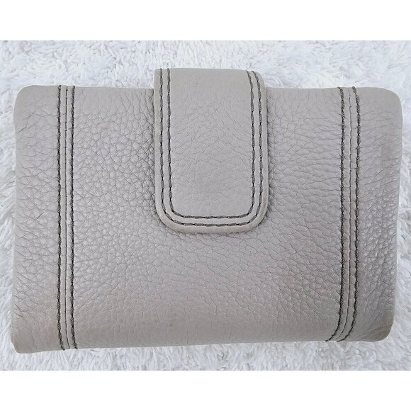 FOSSIL Greige Pebble Leather Medium Flap Bi-Fold Wallet Clutch Organizer - Picture 10 of 11
